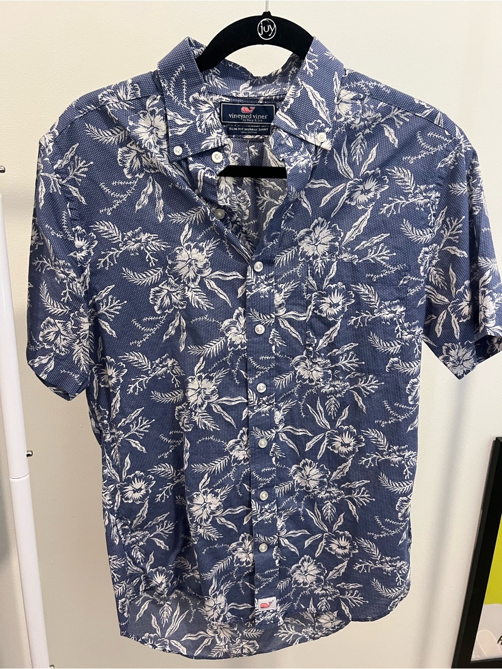Vineyard Vines Navy and White Tropical Floral Short-Sleeve Button-Down